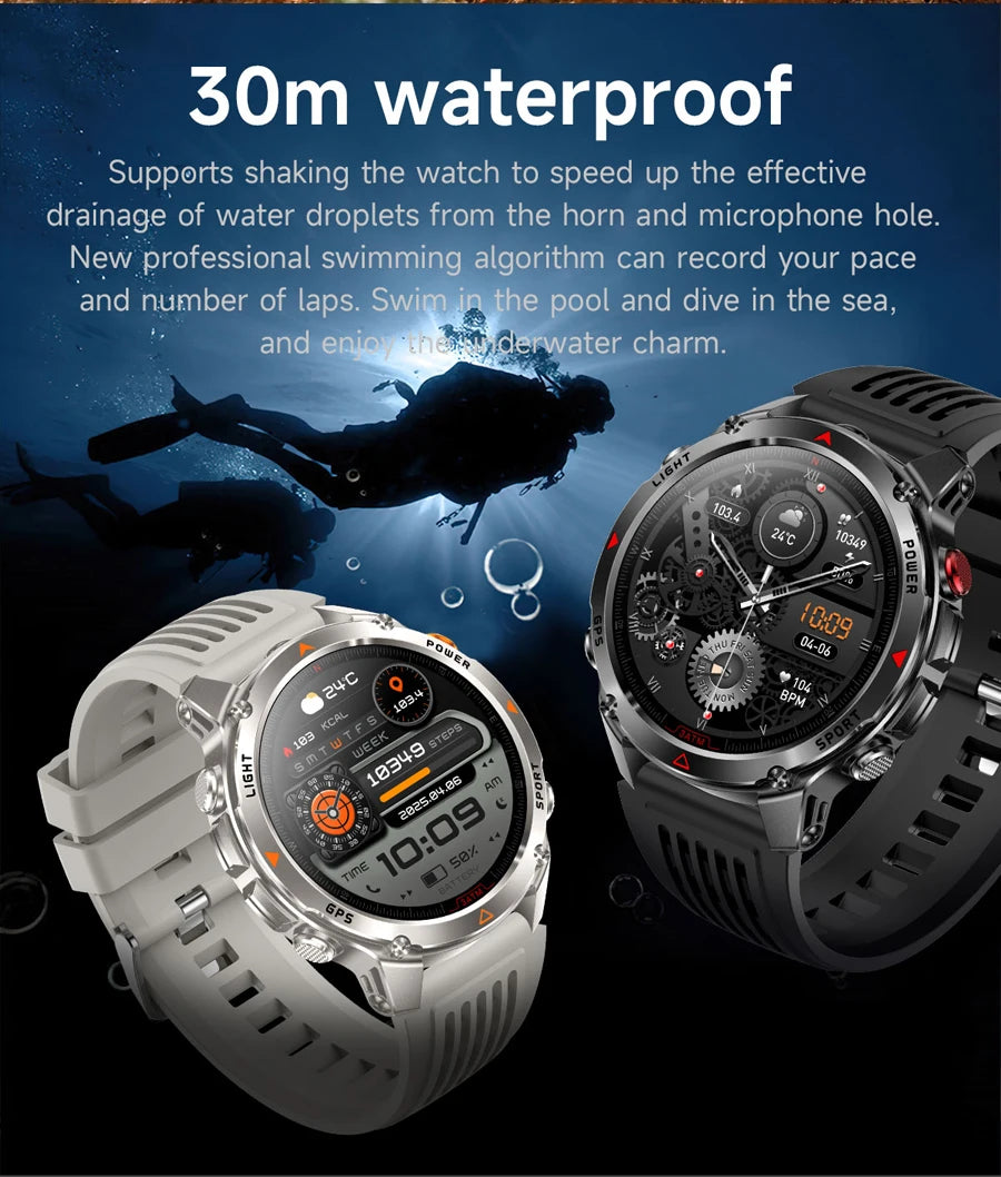 Outdoor Military Smart Watch Men Built-in GPS 1.46" AMOLED Compass