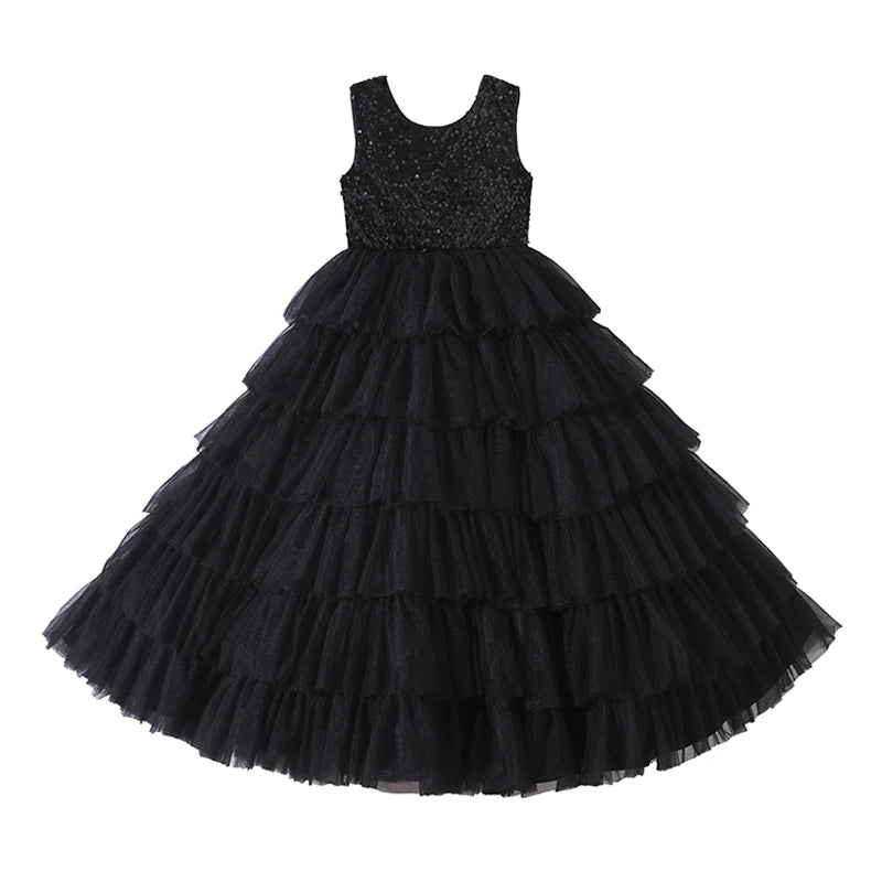 Elegant Girls Dresses Formal Princess Gowns Children Sparkly Sequins Evening Long Dresses For Birthday Party Performance