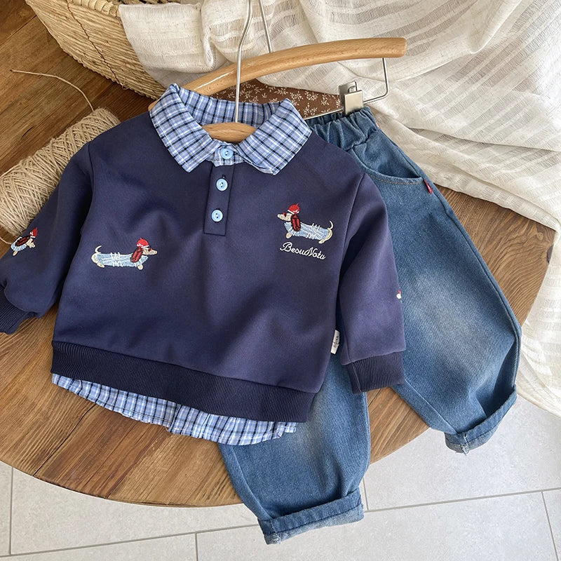New Children Spring Autumn Fashion Boys Clothes Suit Long Sleeved Cotton Shirt Jeans 2Pc/Sets Toddler Kids Casual Baby Outfits