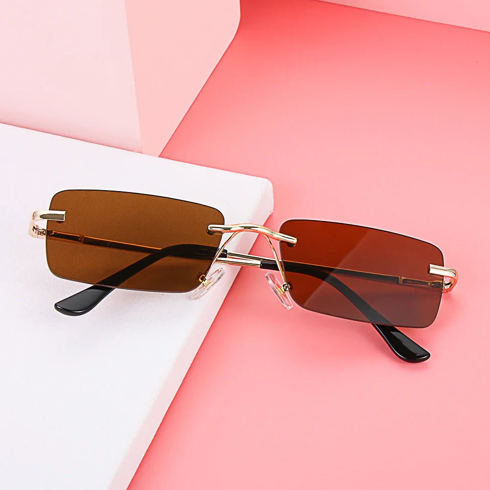 1Pc Women Vintage Sunglasses Luxury Design Rectangle Rimless Sun Glasses Retro UV400 Gradient Glasses Fashion Unisex Eyeglasses