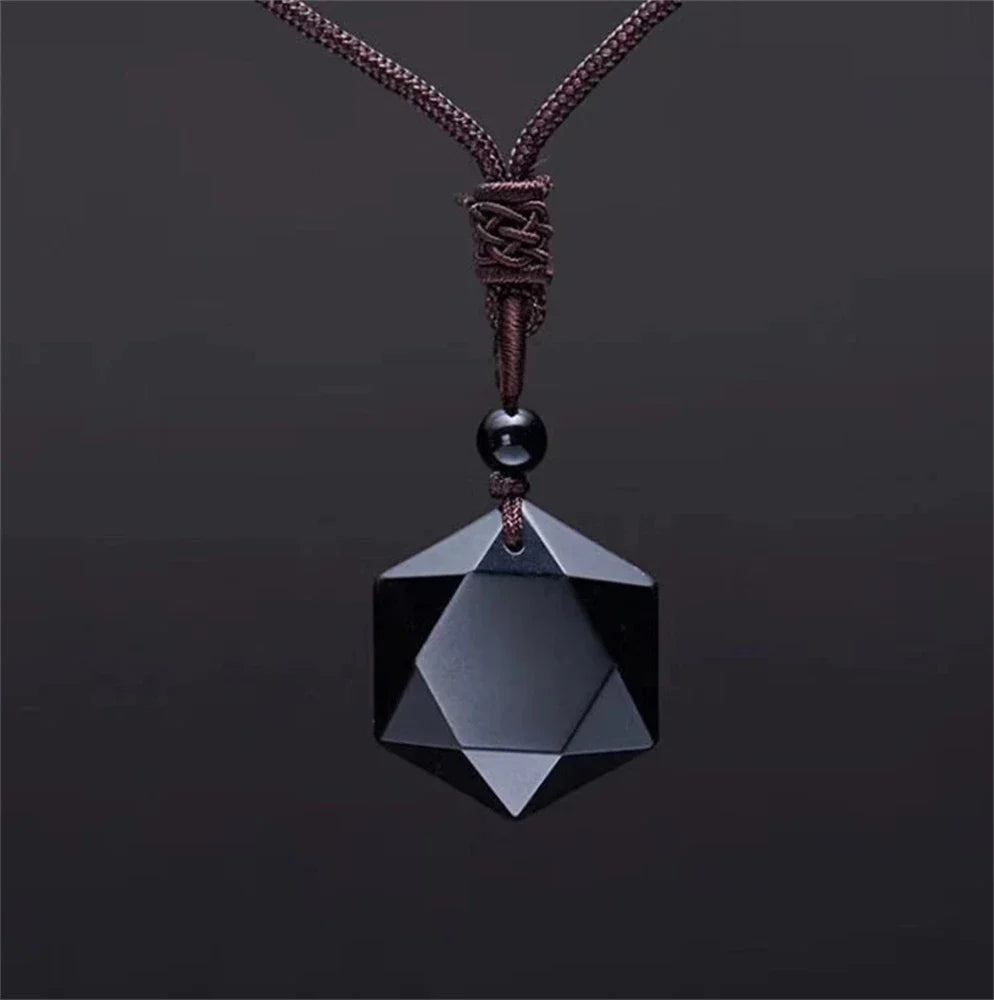 New Fashion Black Obsidian Pendant Necklace Obsidian Star Pendant Lucky Love Crystal Jewelry With Free Rope Drop shipping