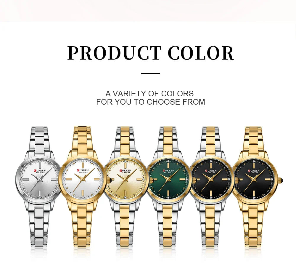 CURREN Simple Round Dial Fashion Dress Quartz Watches for Ladies with Stainless Steel Bracelet Luxury Wristwatches