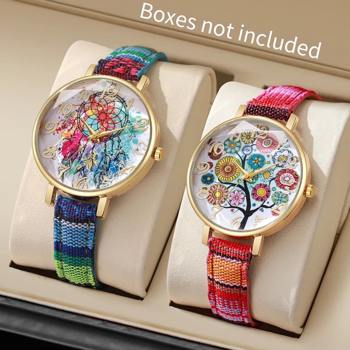 1/2/3/5PCS Fashion Women Watches Vintage Flowers Printed PU Strap Quartz Watch for Women Clock Gift Reloj Mujer（Without Box）