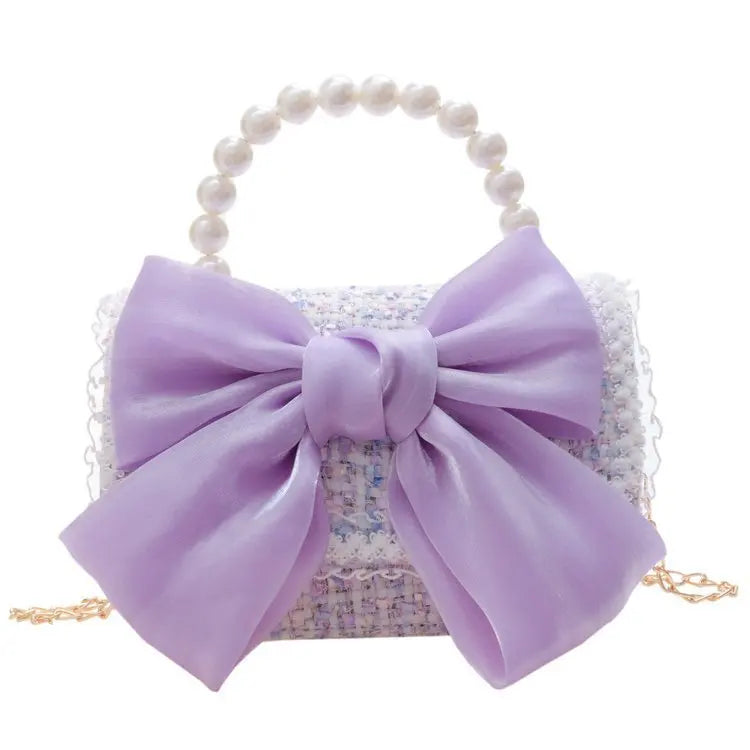 Korean Style Pearl Kid's Handbag Bow Princess Shoulder Messenger Bag