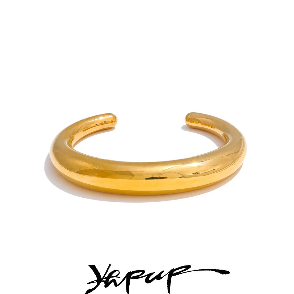 Yhpup 62mm Stainless Steel Smooth Expensive Chunky Cuff Open Bracelet Bangle Statement Texture High Quality Jewelry Gift