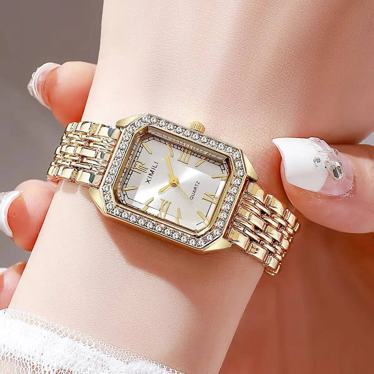 Fashion Rectangle Women Watches Ladies Rhinestone Quartz Watch Bracelet Strap Wristwatch Reloj Mujer（Without Box）