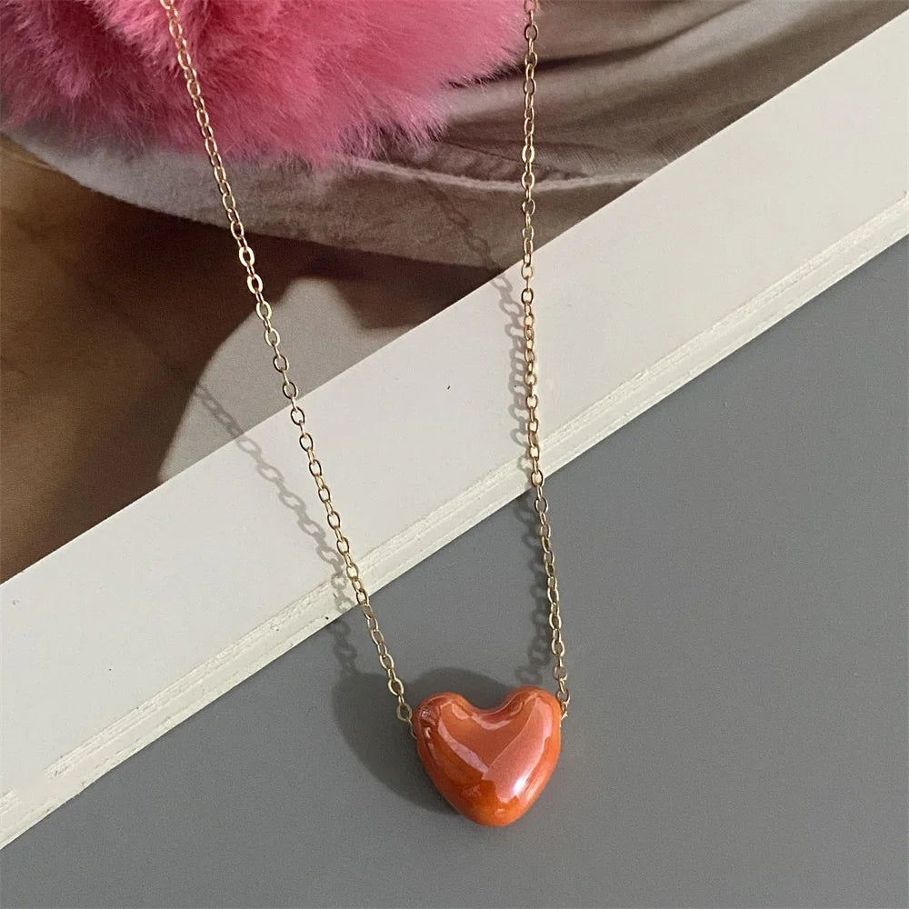 1 PC Fashion Love Heart Choker Necklace Various Color Gift Necklace Golden Color Link Chain Neck Jewelry