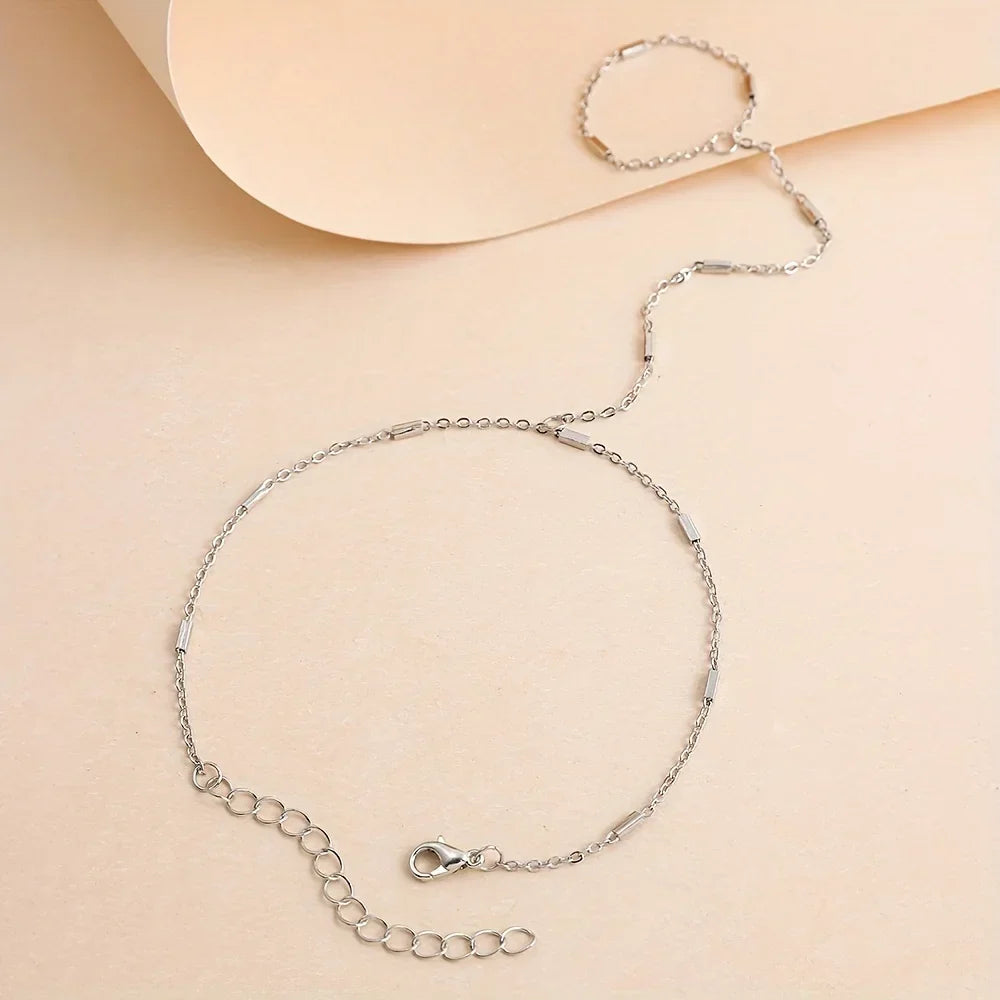 Women's Elegant Style Summer Finger Ring Bracelet, Minimalist Fine Chain Integrated Hand Jewelry Accessory