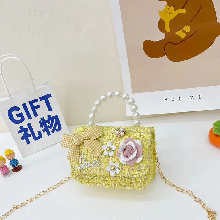 Korean Style Pearl Kid's Handbag Bow Princess Shoulder Messenger Bag