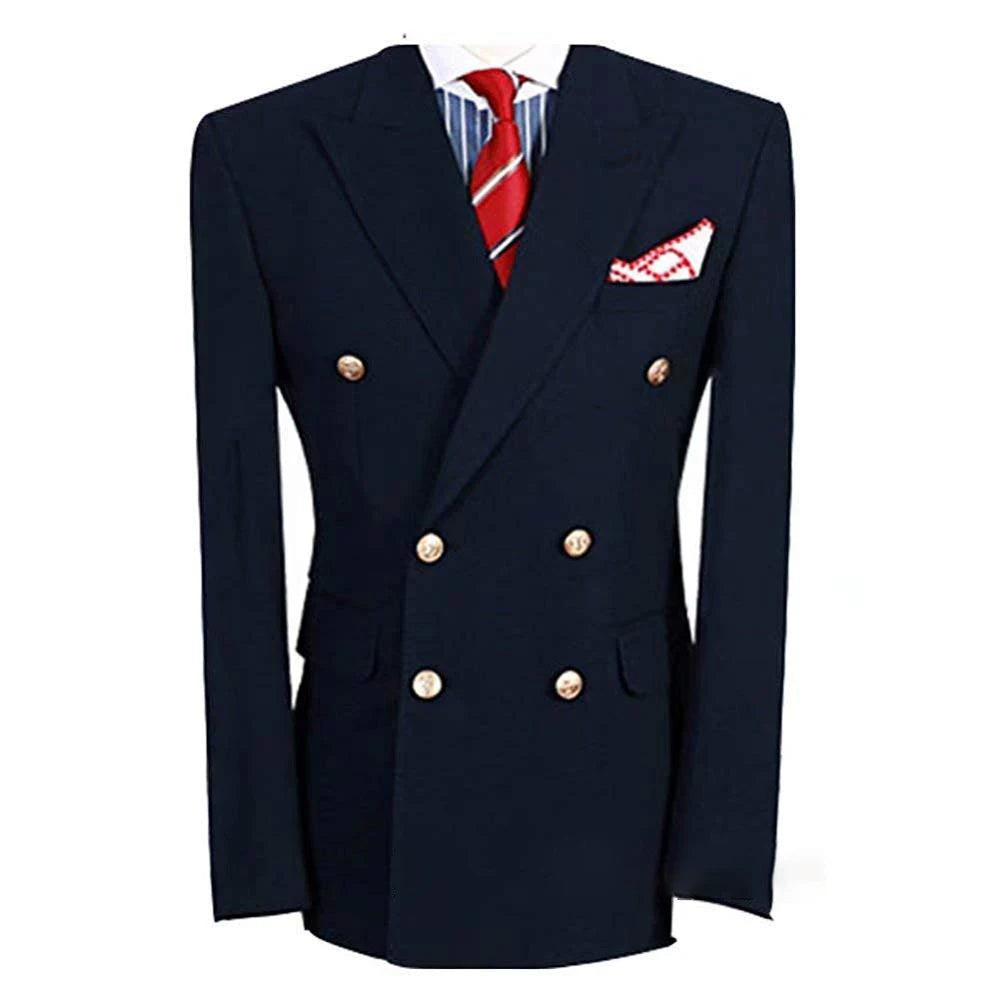 Tuxedo for Mens: Suits for Men Navy Blue Fashion Peak Lapel Double Breasted Male Suit