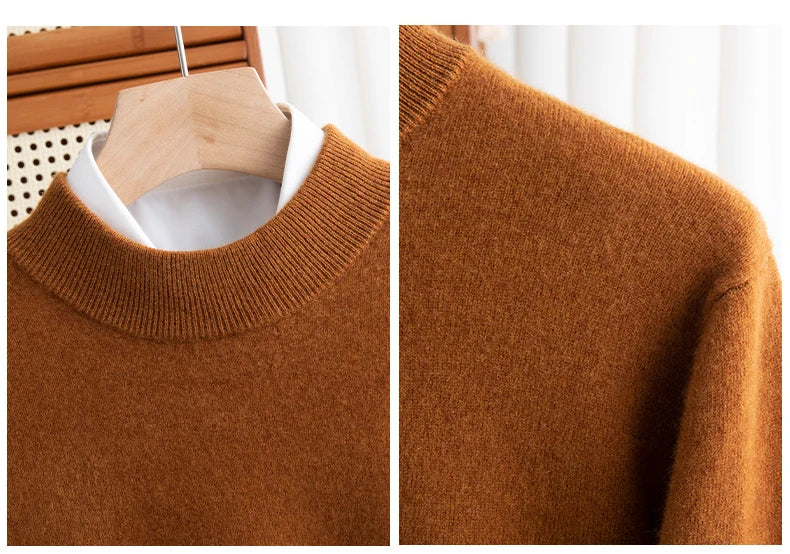 Fashion Men's 100% Wool Pullover Half-high Collar Sweater Autumn Winter Warm Top