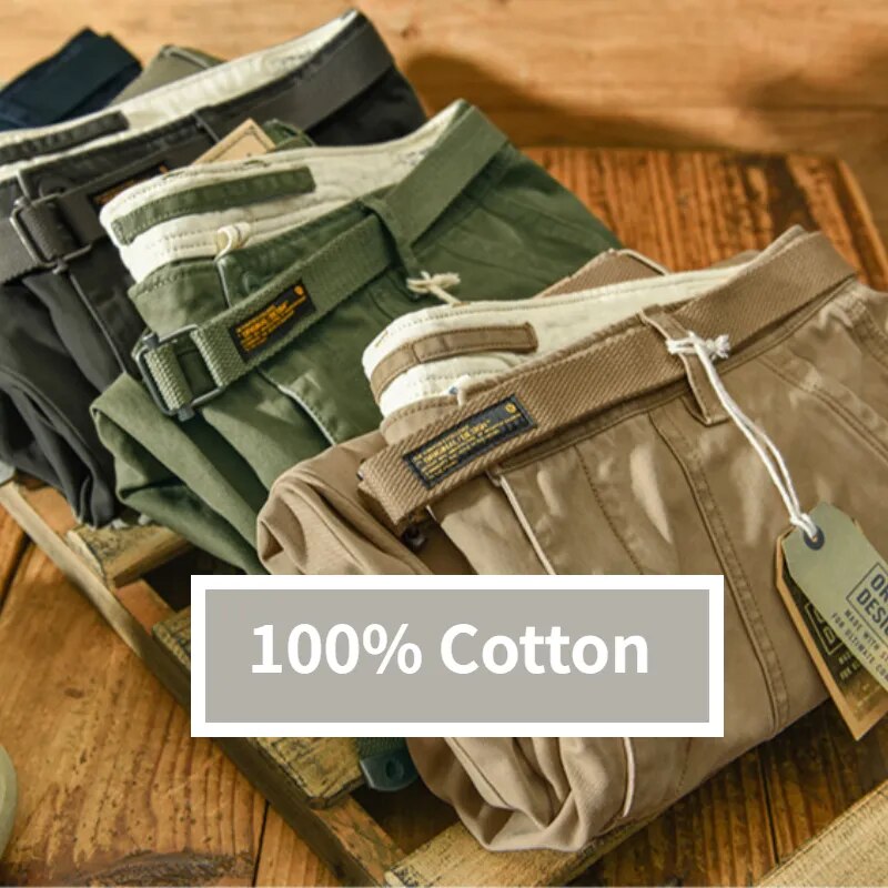Autumn Winter New Pure Cotton Men Cargo Pants Korean Style Male Casual Loose Belt Mid Waist Slim Fit Pencil Trouser GAZ329 Z378