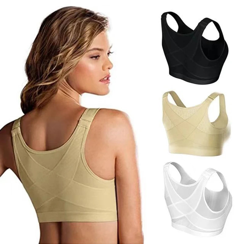 Front Closure Posture Corrector Lift Up Bra Women Push Up Cross Back Underwear