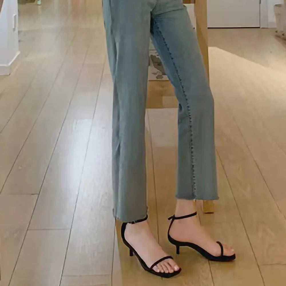 Fashion Summer Ladies Shoes Genuine Leather Designer Sandals Kitten Heels Shoes