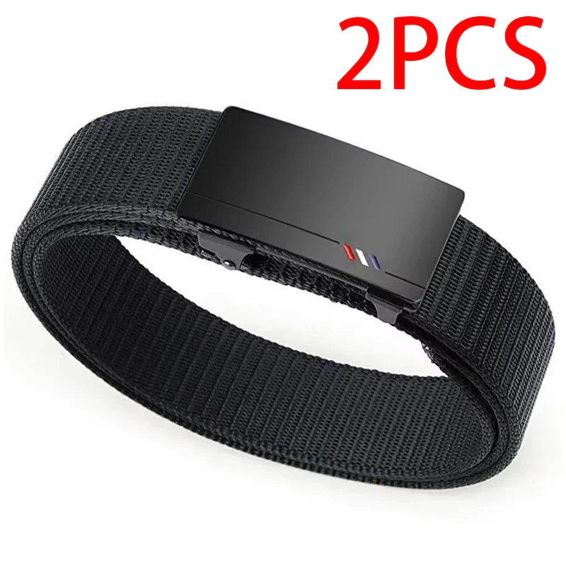 2Pcs Fashion Business Men's Belt Genuine Luxury Brand Leisure Belt Automatic Buckle Belt Canvas Belt With Cargo Pants Jeans Belt