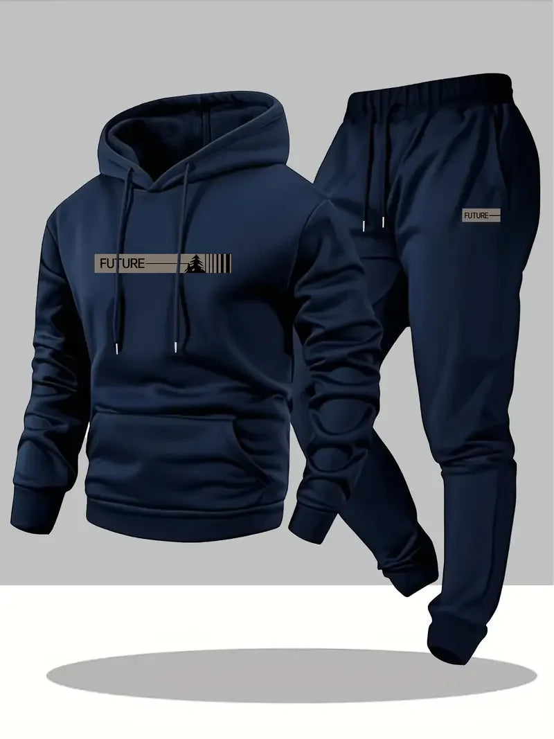 Men's Velvet Thickened Sports Set New York Letter Printed Spring and Autumn Hoodie Set Long Sleeve Casual Comfortable Pocket Hoo