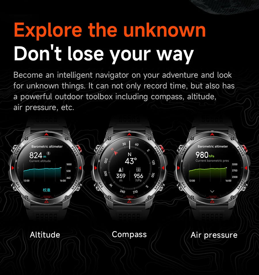 Outdoor Military Smart Watch Men Built-in GPS 1.46" AMOLED Compass