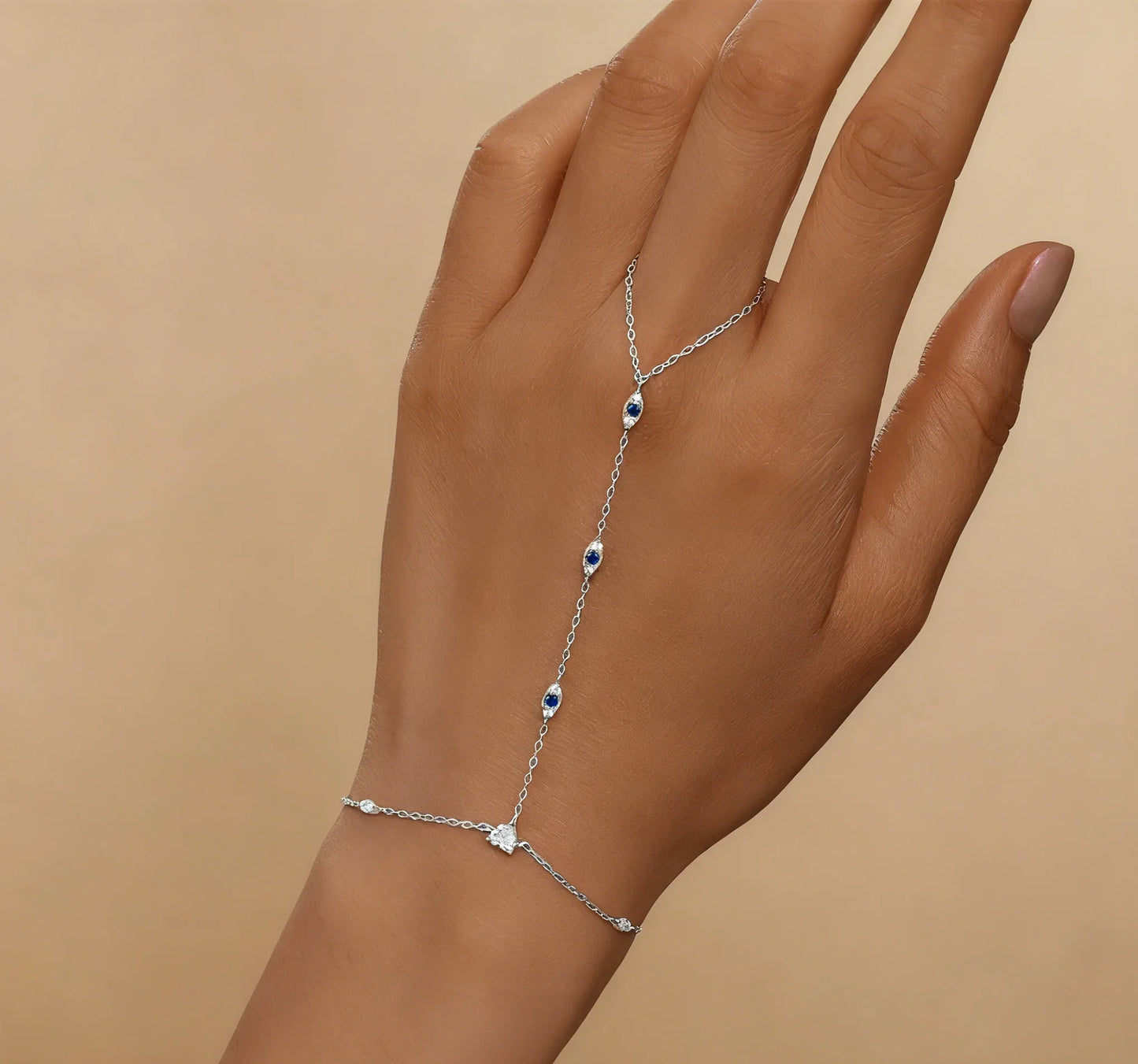 ROXI 925 Sterling Silver Evil eyes Blue/White Zircon Bracelet With Finger Design For Women Hand Chain Bracelet Party Jewelry