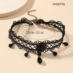 Gothic Lace Choker for Women Black Crystal Pendant Charm Choker Necklaces