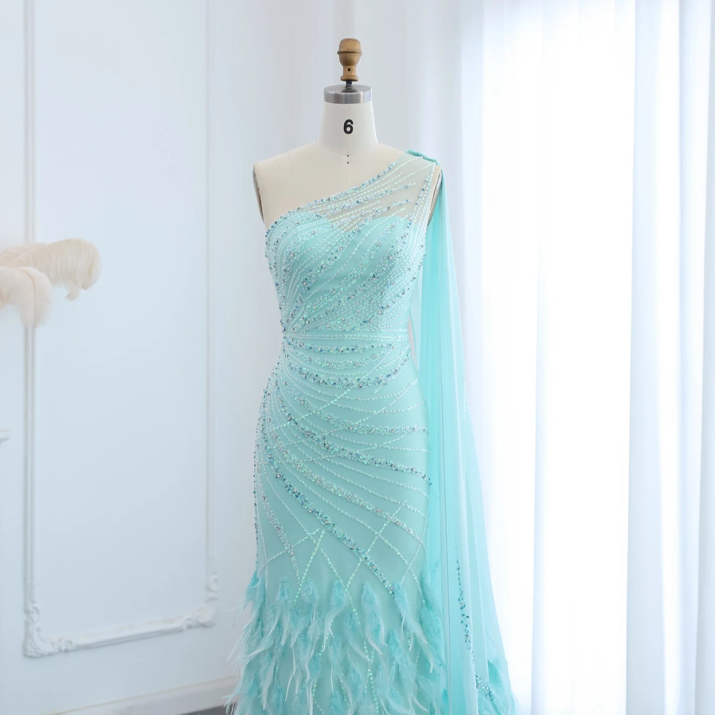Homecoming Dresses: Turquoise Aqua One Shoulder Mermaid Evening Dress