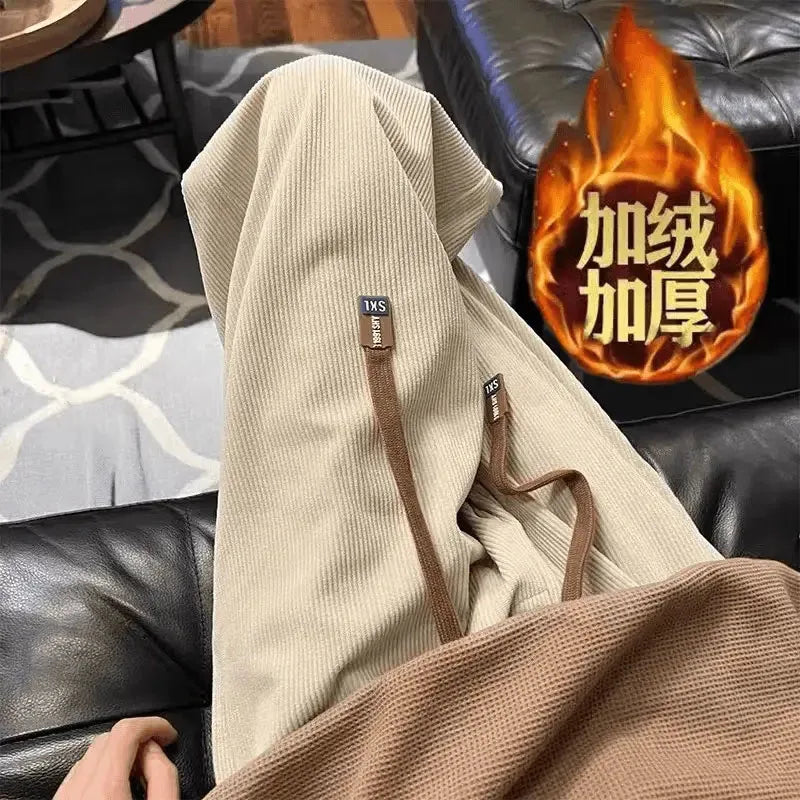 Autumn Fashion Women Corduroy Sweatpants Bf High Waist Drawcord Korean Solid