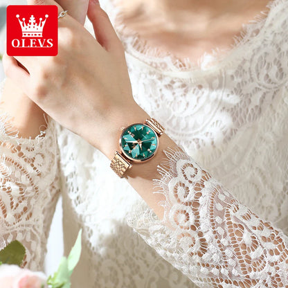 OLEVS 5536 Luxury Brand Diamond Quartz Women's Watch Fashion Elegant Rose Gold Waterproof Women's Watch Bracelet Set Reloj Mujer