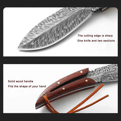 Multi-purpose Feather Pattern Knife With Scabbard Stainless Steel Meat Knife