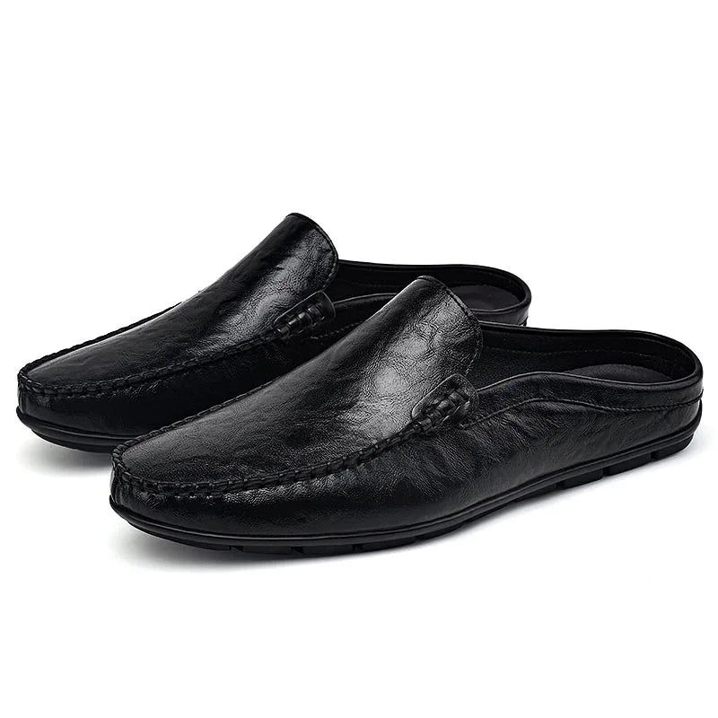 Luxury Brand Half Loafers Slip-on Leather Designer Men's Shoes Cowhide Formal