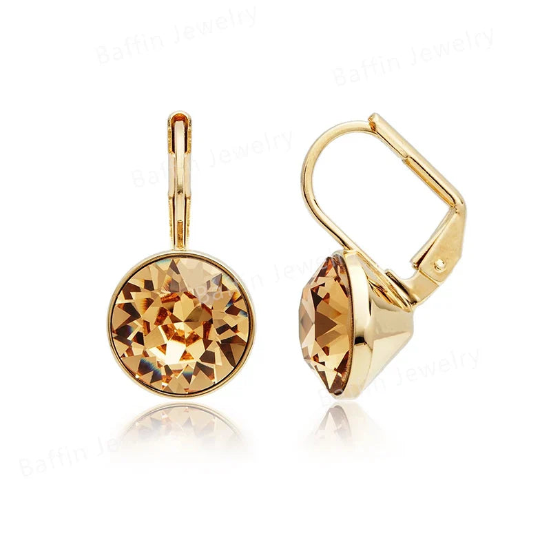 Bella Drop Earring for Women Christmas Birthday Premium Austrian Crystals Round Cut Dangle Silver Gold Color Pierced Jewelry