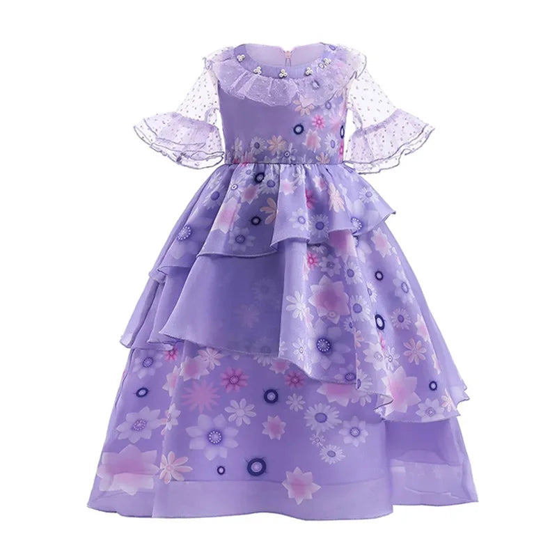 Princess Purple Fancy Ruffles Birthday Party Dress Up Gown For Girls Halloween