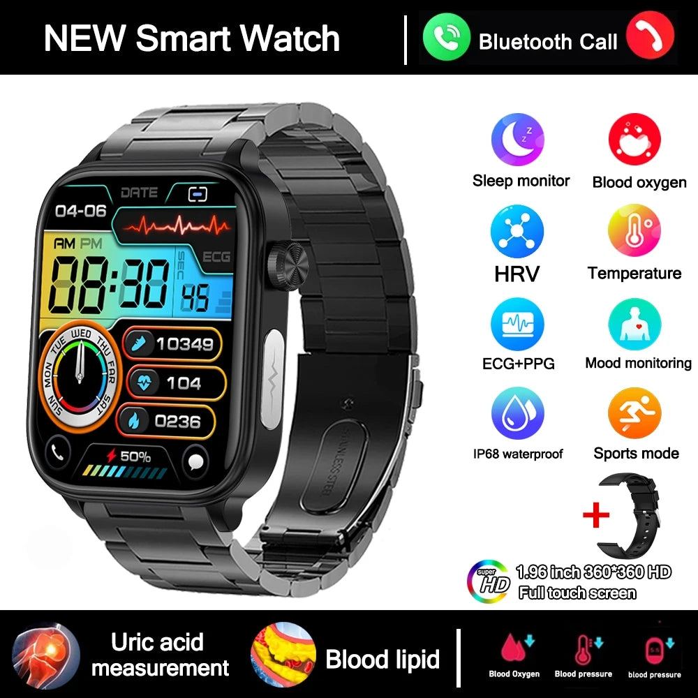 2025 New 24-Hour Health Monitoring Smart Watch Men Uric Acid Blood Lipids Heart Rate Bluetooth Call Smartwatch Women