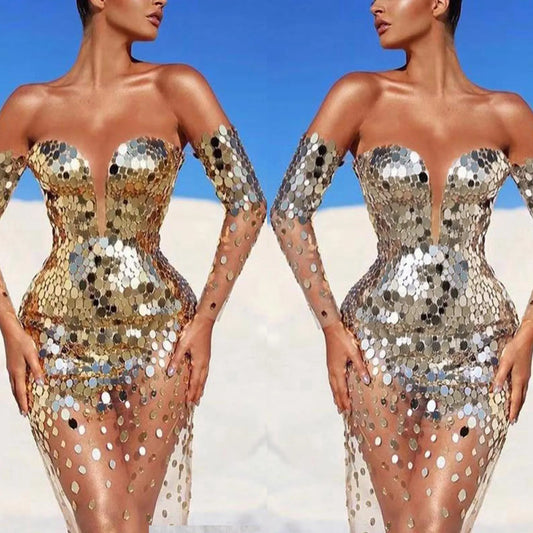 Evening wear Dresses: Women Off Shoulder Tassel Gold Long Evening Dresses