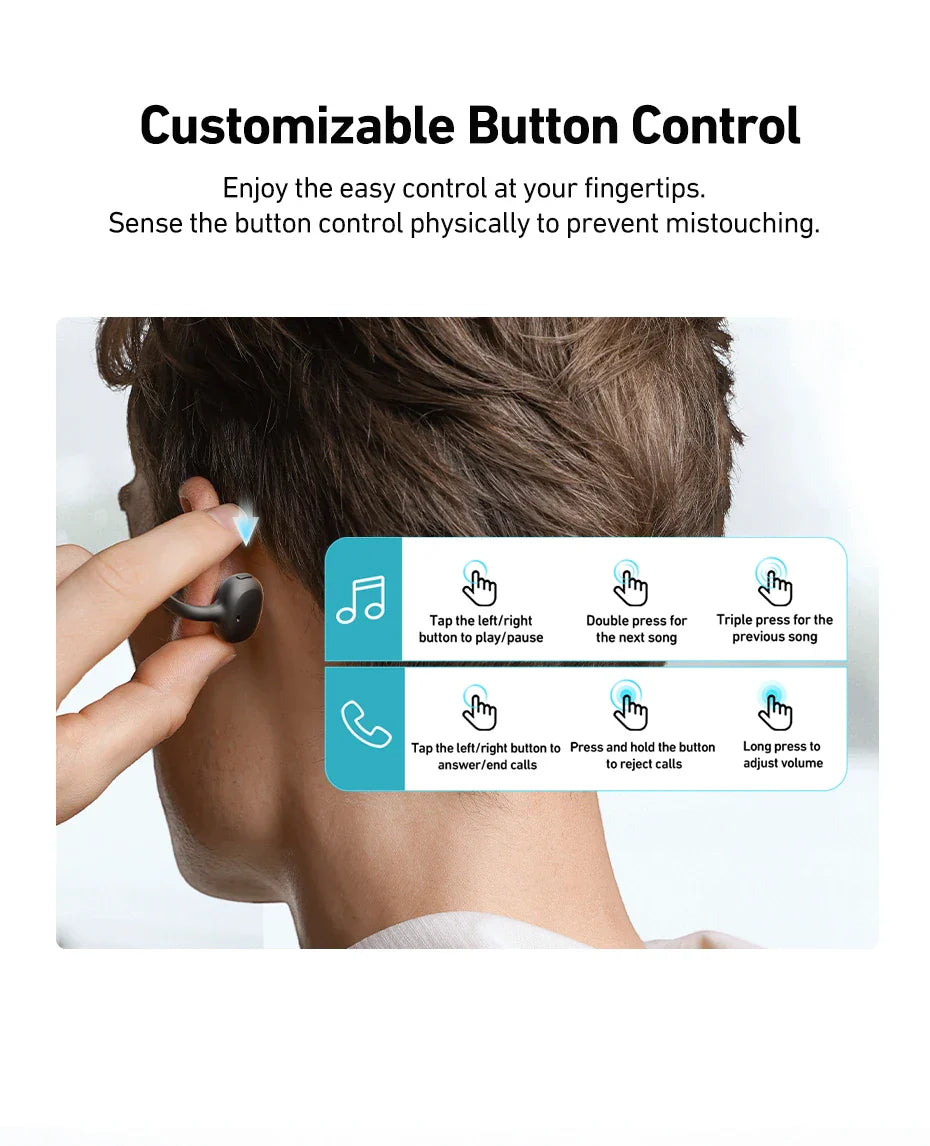 Baseus Bowie MC1 Ear Clip Wireless Earphones Bluetooth 5.4 Open-Ear Headphones Clip-On Sports Earbuds  IP57 Waterproof AI-Bass