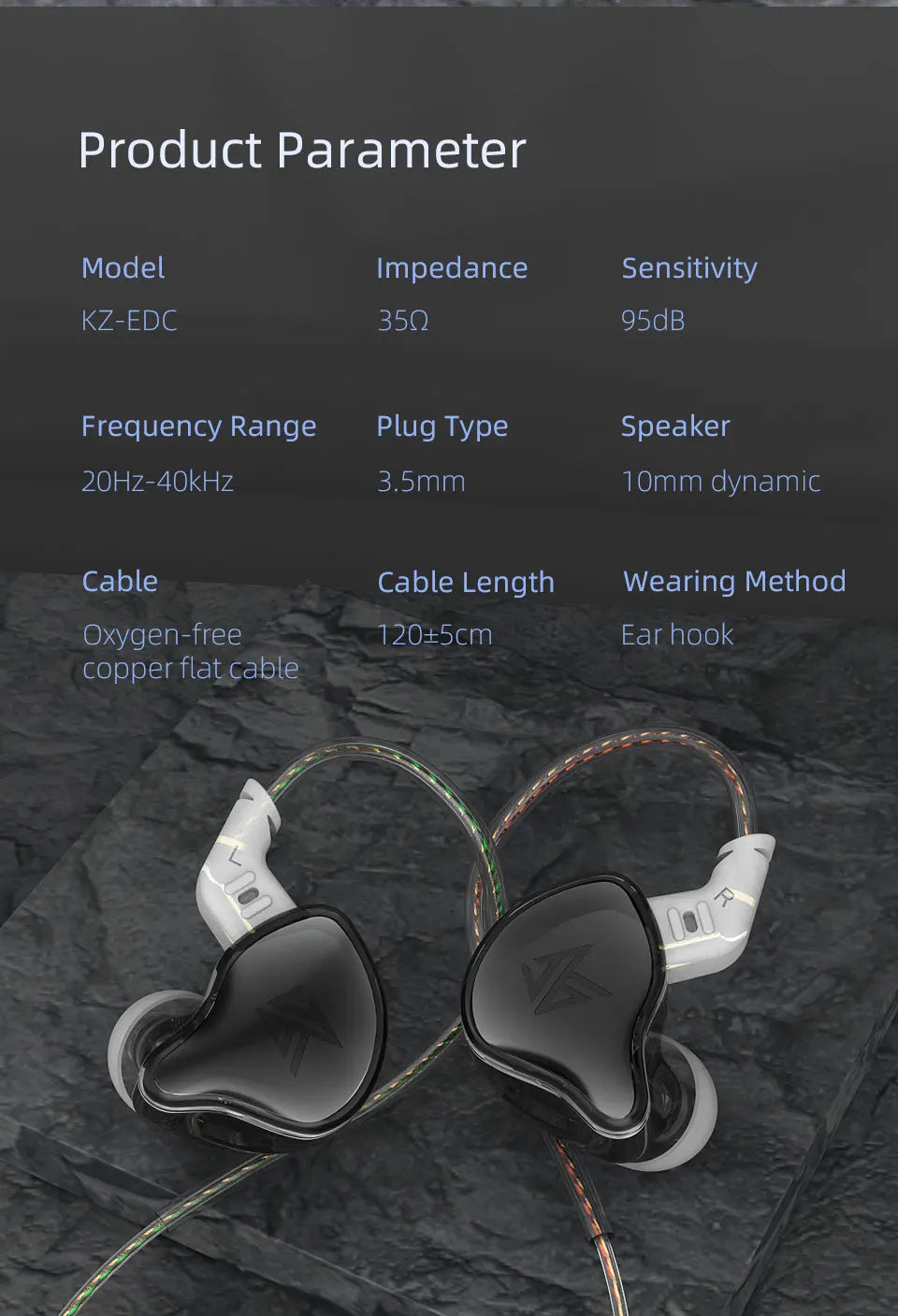 KZ EDC Earphones 1 Dynamic HIFI Bass Earbuds In Ear Monitor Headphones Sport Noise Cancelling Headse