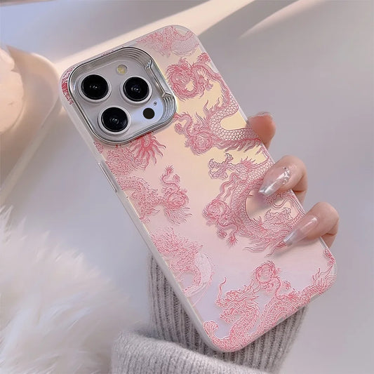 Cartoon laser pink dragon 3D cute shockproof happy new year phone case for iphone 11 12 promax 13 14 15 16 pro max plus cover