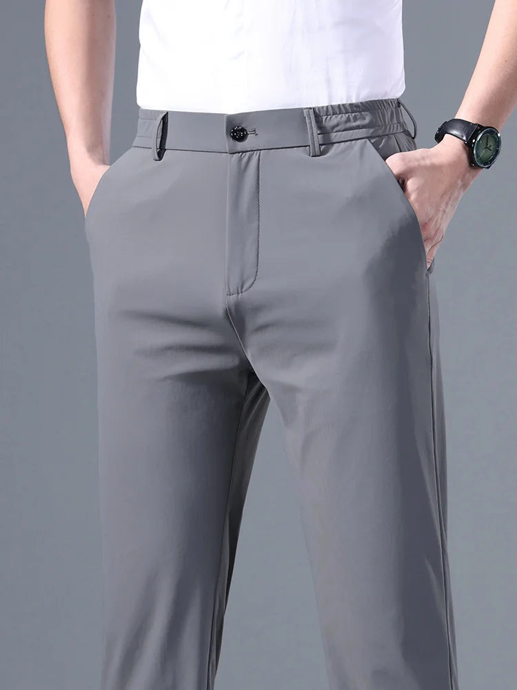 Summer Good Stretch Smooth Trousers Men Business Elastic Waist