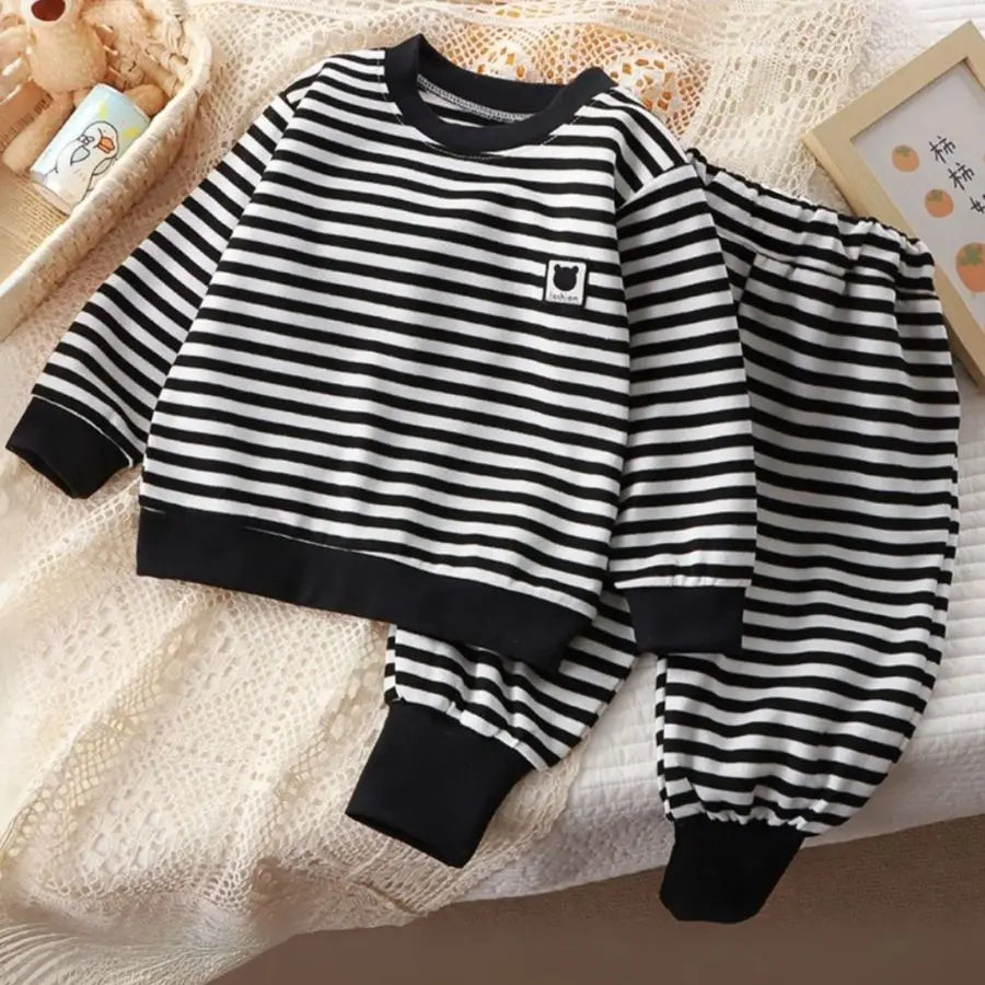 Children's Sweatshirt Set Fashion Boys' Sports Suit Girls Baby Classic Stripes Hoody Sweater Autumn Boys Street Dance Costume