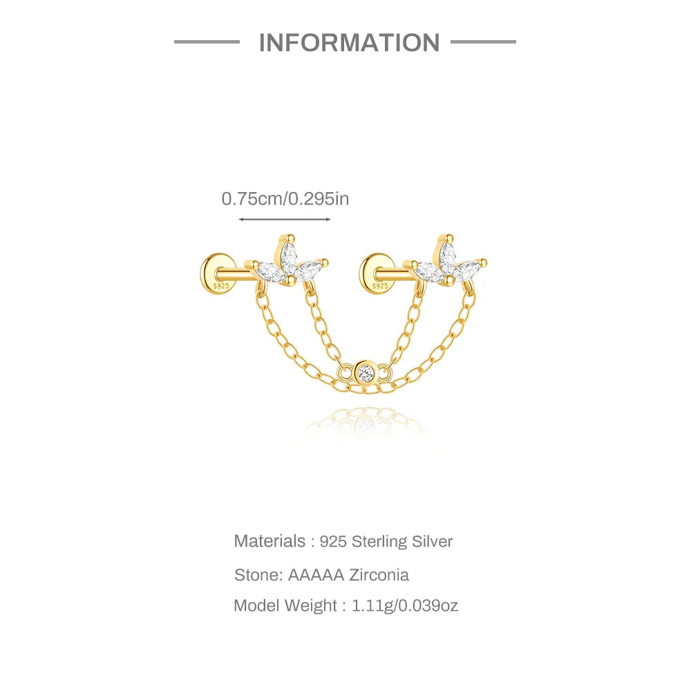 CANNER 1PC 925 Sterling Silver Horse Eye Chain Tassel Zircon Drop Earrings For Women Ins Minimalism Geometric Earrings Gift