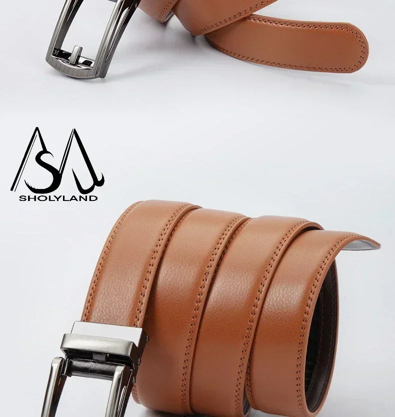 New Trendy Fashion Versatile Leather Men's Belt Alloy Automatic Buckle Two-layer Cowhide Classic Business Versatile Men's Belt