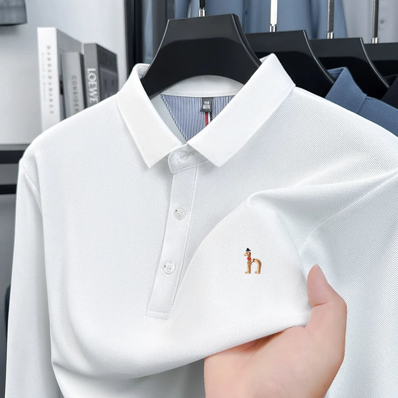 Premium Brand Quality Men's Polo Shirt Autumn Fashion Cartoon Embroid Long Sleeve Exquisite Lapel T-Shirt Business Menswear Top