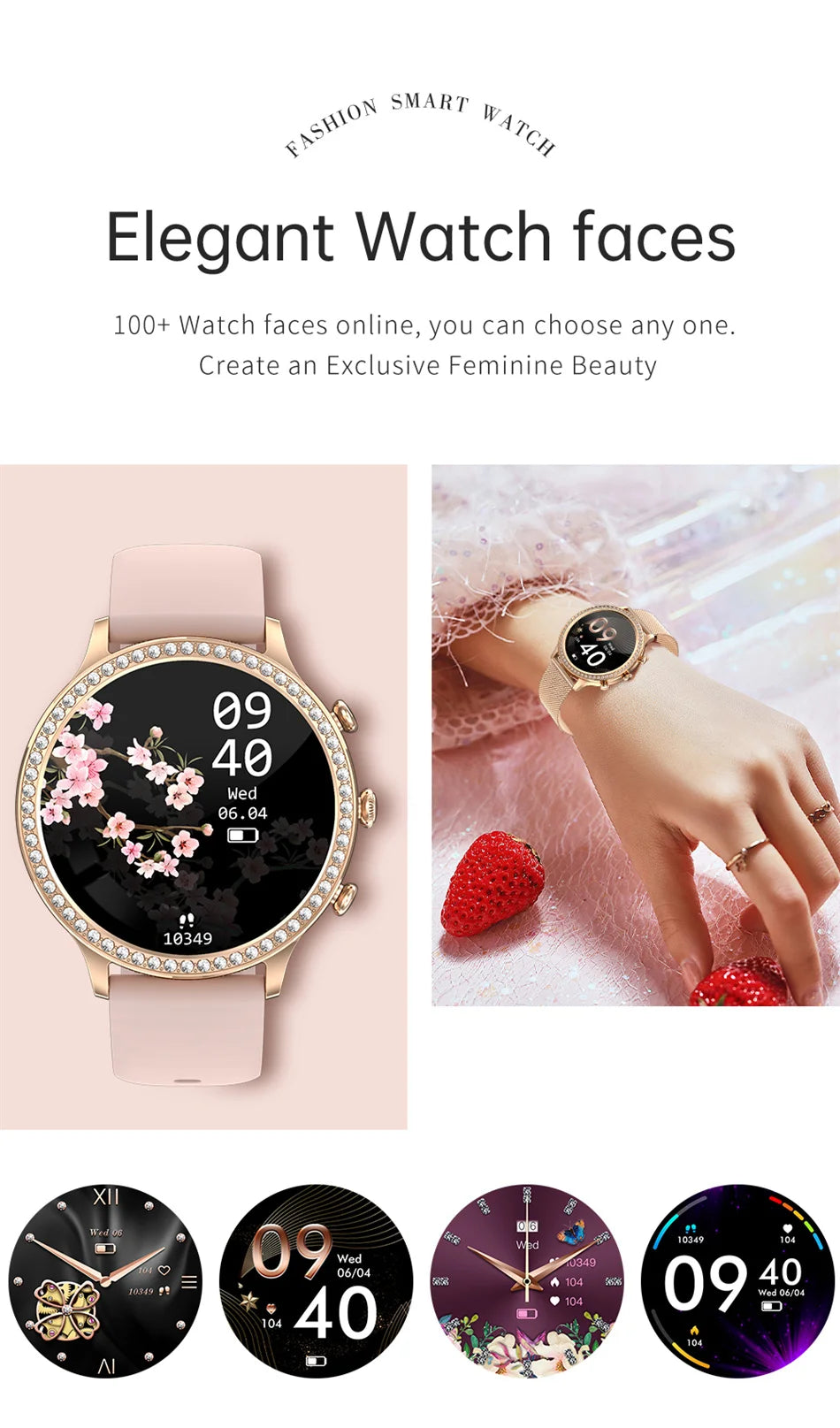 Women Smart Watch Double Strap Heart Rate Sleep Monitoring Wireless Call Voice Assistant Waterproof Smartwatch For Android IOS