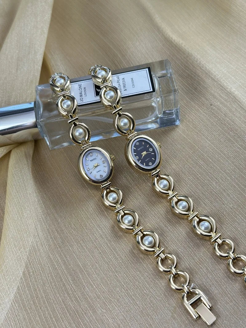 Luxury Pearl Inlaid Bracelet Watch Fashion Women Quartz Watch Brand Oval Dial Dress Wristwatches Dropshipping Relojes Para Mujer