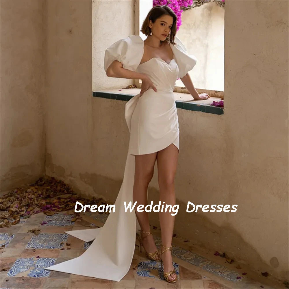 White Bridesmaid Dresses: Short Mini Mermaid Wedding Dresses Big Bow Half Puff