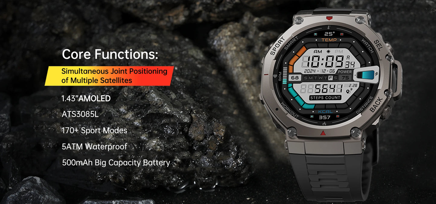 T-Rex 3 Ultra Built-in Dual-band GPS Smartwatch 5ATM Waterproof 48mm AMOLED Compass 170+ Sport Durable Military Smart Watch 2025