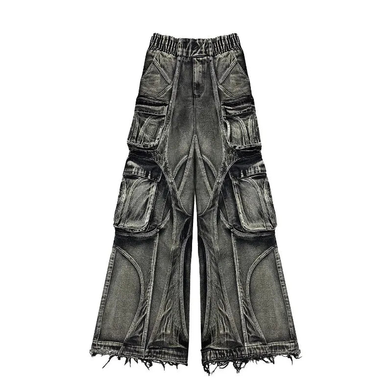 Y2K American Stitching Multi-pocket Heavy Washing Baggy Jeans