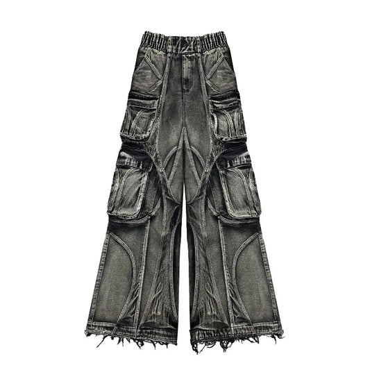 Y2K American Stitching Multi-pocket Heavy Washing Baggy Jeans