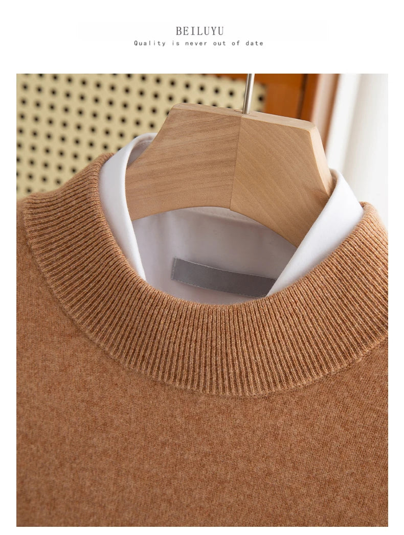 Fashion Men's 100% Wool Pullover Half-high Collar Sweater Autumn Winter Warm Top