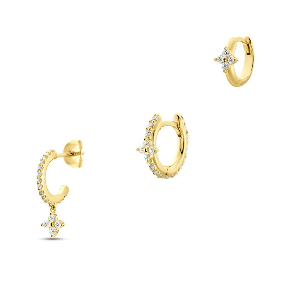 CANNER 925 Sterling Silver 3PCS Zircon Double Layer Hoop Earrings For Women Minimalism Ins Earrings Fine Jewelry Party Gift