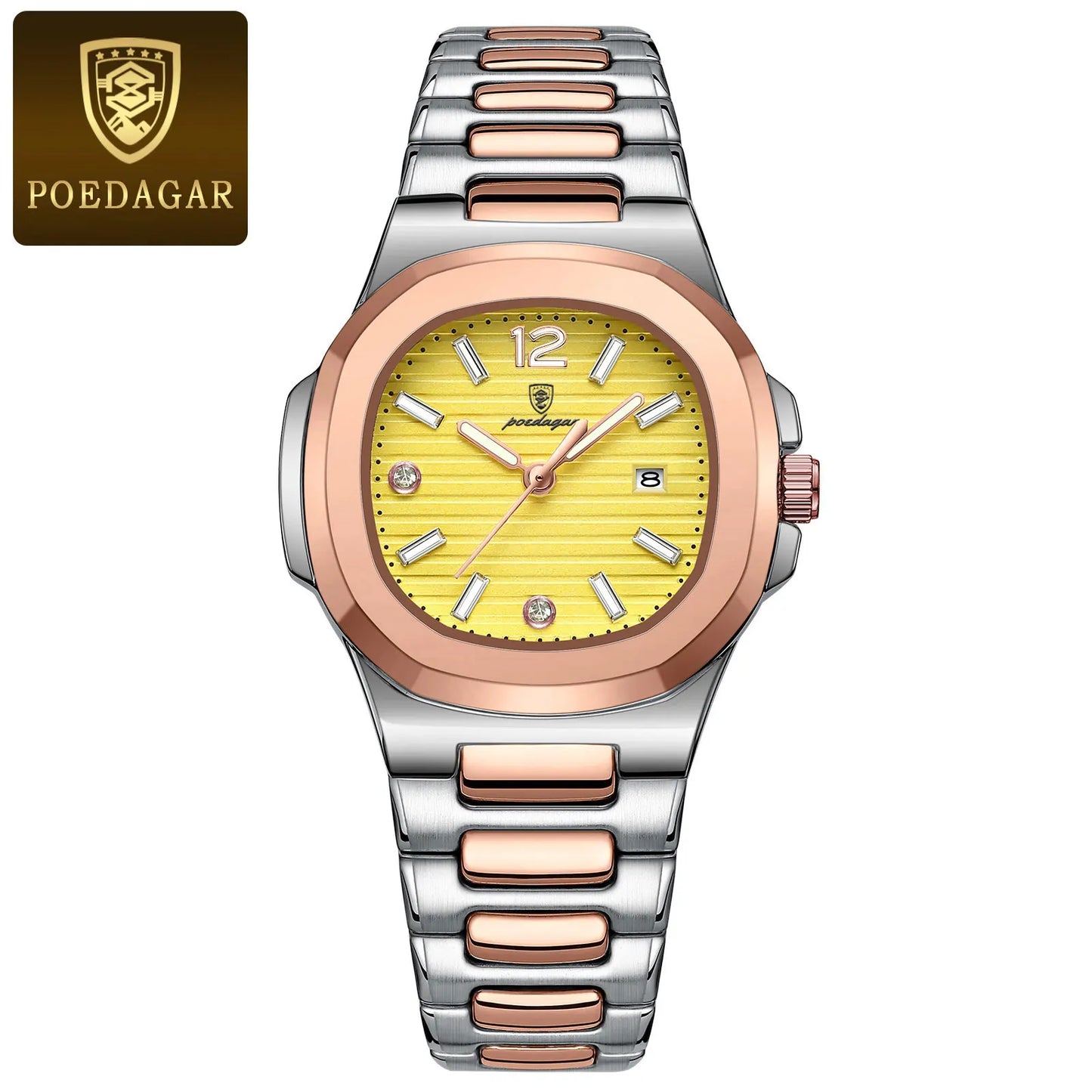 POEDAGAR Square Luxury Ladies Wristwatch Luminous Waterproof Stainless Steel Date Watch For Woman Fashion Quartz Women's Watches