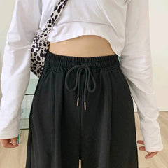 Women Casual Solid Color Baggy Loose Cinched Bottom Sweatpants Drawstring